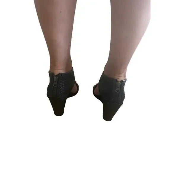 All Black Women's Wedge Toeless Booties Size 8.5 - Picture 5 of 15